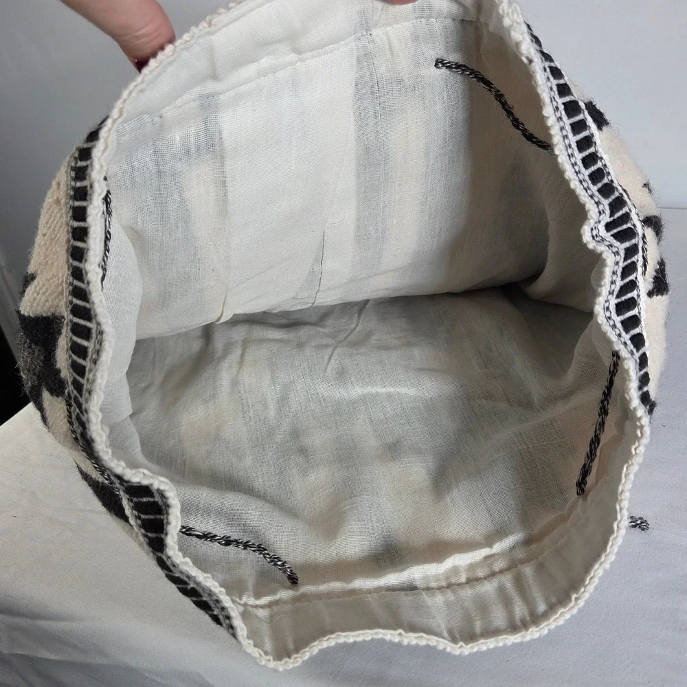 Vintage Southwestern Woven‎ Wool Backpack Cream Black Geometric Sun Folk Art Bag